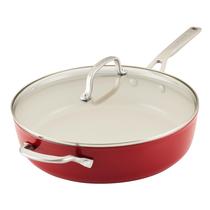 Frigideira KitchenAid em cerâmica anodizada dura 5L com tampa vermelha
