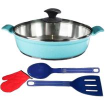Frigideira Luva01 Alumínio Fundido Antiaderente 30cm Azul Turquesa com Tampa e Talheres Javali Frigideira Luva01 Alumínio Fundido Antiaderente 30cm Azul Turquesa com Tampa e Talheres Javali