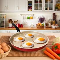 Frigideira Multiuso 4 em 1 Antiaderente com Divisórias Cereja Ideal para Ovos, Omeletes, Hambúrgueres e Mais