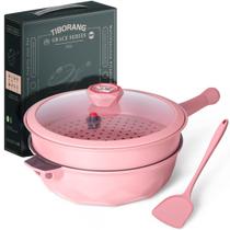 Frigideira multiuso TIBORANG 5L com tampa antiaderente rosa