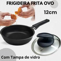 Frigideira ovo 12cm antiaderente com tampa de vidro preto Frigideira ovo 12cm antiaderente com tampa de vidro preto