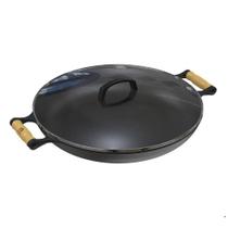Frigideira Paella Ferro Fundido Alça Madeira Tampa Vidro 40CM Preta Libaneza Frigideira Paella Ferro Fundido Alça Madeira Tampa Vidro 40CM Preta Libaneza