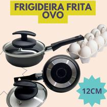 Frigideira para 1 Ovo Frito Antiaderente Pequena C/tampa Vidro 12cm PRETA