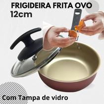 Frigideira para ovo 12cm antiaderente com tampa de vidro cereja