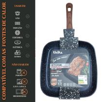 Frigideira Quadrada Grill Antiaderente Teflon Fogâo Indução Gás Eletrico 24,4cm Preta