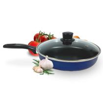 Frigideira Reta 24 Antiaderente Teflon Azul Tampa de Vidro