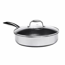 Frigideira Reta com Tampa de Vidro CookingPro Hive 28 cm 5,5 L em Aço Inox Fundo Triplo Oxford