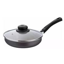 Frigideira Reta Tampa De Vidro 20 Cm Alumínio Antiaderente Cor Preto