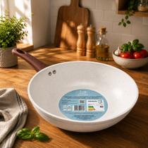 Frigideira Revestida Nanocerâmica 28cm Creme Antiaderente Panela Cozinha Resistente Durável Fácil Limpar Ideal Frituras Frigideira Revestida Nanocerâmica 28cm Creme Antiaderente Panela Cozinha Resistente Durável Fácil Limpar Ideal Frituras