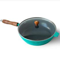 Frigideira Revestimento Ceâmico Cinza Antiaderente 26cm 2,4L Alumínio Fundido Verde Tampa De Vidro