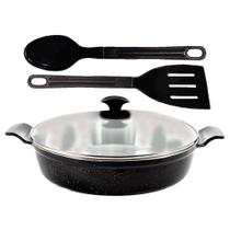 Frigideira Talher 02 AA 30cm Alumínio Fundido Preto Liso com Talheres em Nylon Javali Frigideira Talher 02 AA 30cm Alumínio Fundido Preto Liso com Talheres em Nylon Javali