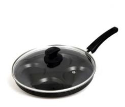 Frigideira Teflon 4 Ovos/hamburgueres Antiaderente Cor Preta Com Tampa 26 cm