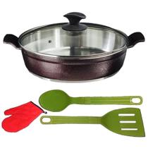 Frigideira Tluva 04 Alumínio Fundido Usinado 30cm com Tampa de Vidro Vermelho Javali Frigideira Tluva 04 Alumínio Fundido Usinado 30cm com Tampa de Vidro Vermelho Javali