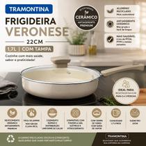 Frigideira Tramontina Veronese Bege 22cm com Tampa 1,7L Cerâmica Antiaderente Premium