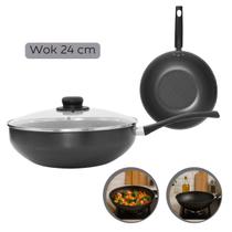 Frigideira Wok 24cm 3,1 litros Gourmet com Tampa de Vidro
