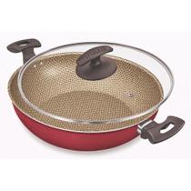 Frigideira Wok 24cm Vermelha com Tampa 113924 - Fortaleza Frigideira Wok 24cm Vermelha com Tampa 113924 - Fortaleza