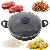 Frigideira Wok 28 Caçarola Grande Paella Teflon Tampa Vidro Para Yakisoba - RL Frigideira Wok 28 Caçarola Grande Paella Teflon Tampa Vidro Para Yakisoba - RL