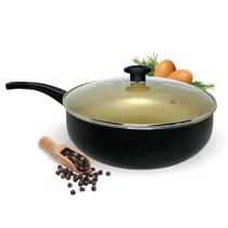 Frigideira Wok 30 Antiaderente Teflon Grande com Tampa de Vidro Frigideira Wok 30 Antiaderente Teflon Grande com Tampa de Vidro