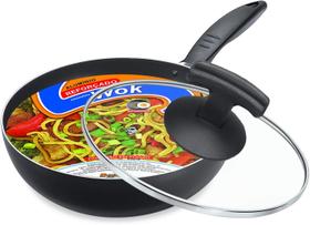 Frigideira Wok Antiaderente 24cm Com Tampa De Vidro C/Cabo