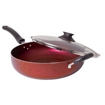 Frigideira Wok Antiaderente 28 cm Tampa de Vidro Profissional Grande Funda Teflon 3,5 Litros Cinthya Alumínio Frigideira Wok Antiaderente 28 cm Tampa de Vidro Profissional Grande Funda Teflon 3,5 Litros Cinthya Alumínio