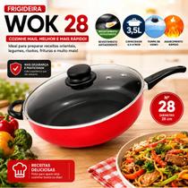 Frigideira Wok Antiaderente 28cm Vieggio Com Tampa Vidro e Cabo Rápido Cozimento Frigideira Wok Antiaderente 28cm Vieggio Com Tampa Vidro e Cabo Rápido Cozimento