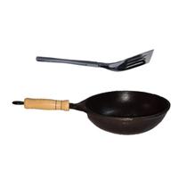 Frigideira Wok Antiaderente Cabo Madeira 20cm e Espátula Frigideira Wok Antiaderente Cabo Madeira 20cm e Espátula