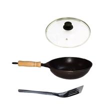 Frigideira Wok Antiaderente Cabo Tampa Vidro 32cm e Espátula Frigideira Wok Antiaderente Cabo Tampa Vidro 32cm e Espátula