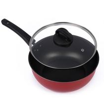 Frigideira Wok Antiaderente com Tampa de Vidro 24Cm Vermelho Nacional