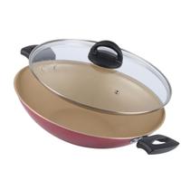 Frigideira Wok Antiaderente com Tampa de Vidro 30Cm Cereja Nacional Frigideira Wok Antiaderente com Tampa de Vidro 30Cm Cereja Nacional