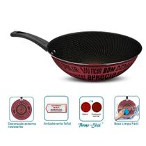 Frigideira Wok Antiaderente Decorada 28Cm Vermelho Sabores Rochedo