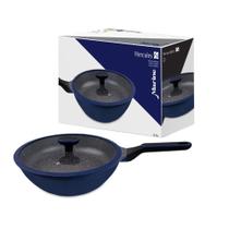Frigideira Wok C/ Tampa de Vidro 4.6l Antiaderente Cerâmico Cor:AZULTamanho:30 CM Frigideira Wok C/ Tampa de Vidro 4.6l Antiaderente Cerâmico Cor:AZULTamanho:30 CM