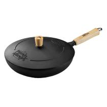 Frigideira Wok Cabo Madeira Panela Mineira Tampa Ferro 28cm