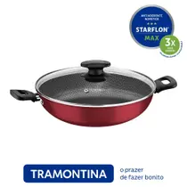 Frigideira Wok com Tampa Loreto em Alumínio com Revestimento Antiaderente Vermelha 28cm - Tramontina
