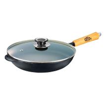 Frigideira Wok de Ferro Cabo Madeira Panela Mineira TV 28cm