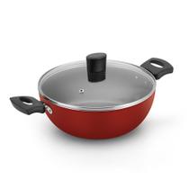 Frigideira wok enjoy c/ tampa vidro e alca antiaderente vermelho n24 - ALEGRETE