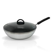 Frigideira Wok Funda C/ Tampa Chef Antiaderente 30 Cm Tampa de Vidro