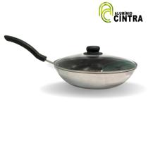 Frigideira wok funda grande teflon antiaderente paella yakisoba n30cm - com tampa de vidro