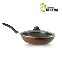 Frigideira wok funda grande teflon antiaderente paella yakisoba n30cm - com tampa de vidro - ALUMINIO CINTRA