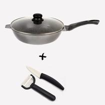 Frigideira wok kitchen pro com tampa 28cm com faca e descascador