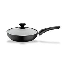 Frigideira Wok Revestimento Cerâmica Tampa Vidro 24 Cm Preta - Fratelli