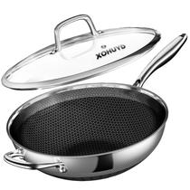 Frigideira Wok XOHUYD 33 cm em Aço Inoxidável Antiaderente com Tampa Frigideira Wok XOHUYD 33 cm em Aço Inoxidável Antiaderente com Tampa