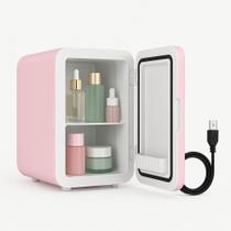 Frigobar portatil geladeira 4l mini 12v refrigerador aquecedor casa carro quarto retro multiuso skin care rosa