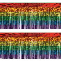 Fringe Drape Curtain Beistle Metallic Rainbow 15x300cm, pacote com 2