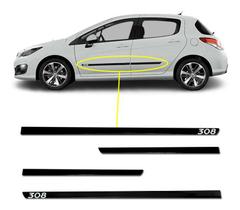 Friso Lateral Slim Peugeot 308 2012 a 2020 Kit Black (Preto Brilhante) Adesivo Cromado Personalizado