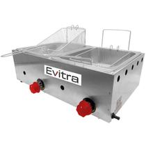 Fritadeira A Gás 2 Cubas Baixa Pressão Em Inox Profissional Coxinha Pastel Feirante Foodtruck a Gás Com Cestinha de Gordura - Evitra