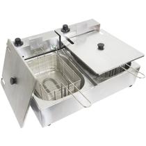 Fritadeira Elétrica com Óleo 10 Litros 2 Cubas com Tampa Industrial Inox 110V Irmãos Ribeiro Frb2c5