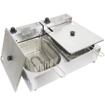 Fritadeira Elétrica com Óleo 10 Litros 2 Cubas com Tampa Industrial Inox Irmãos Ribeiro Frb2c5