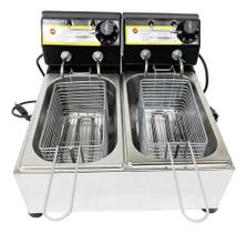 Fritadeira Elétrica com Óleo Industrial Inox, 2 Cubas, 7L 1500W Termostato até 300C 110V