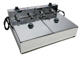 Fritadeira Elétrica Industrial 2 Cubas 10 Litros Inox-tampa Fritadeira Elétrica Industrial 2 Cubas 10 Litros Inox-tampa