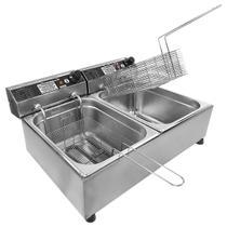 Fritadeira Elétrica Industrial 2 Cubas 14 Litros Aço Inox 6000W 220V ou 5000W 110V